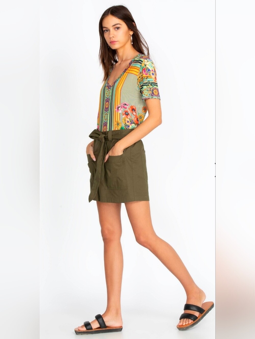 Johnny Was Pete & Greta Zola Poplin Shorts Vintage Green High Rise Womens Medium - Picture 2 of 11